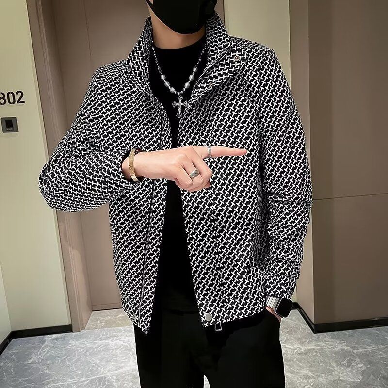 Adatto a tutte le stagioni 2025 Giacca primaverile da uomo, cappotto da esterno, autunno inverno, con cappuccio, casual, stampato, cerniera, nero, versatile_voghion.com