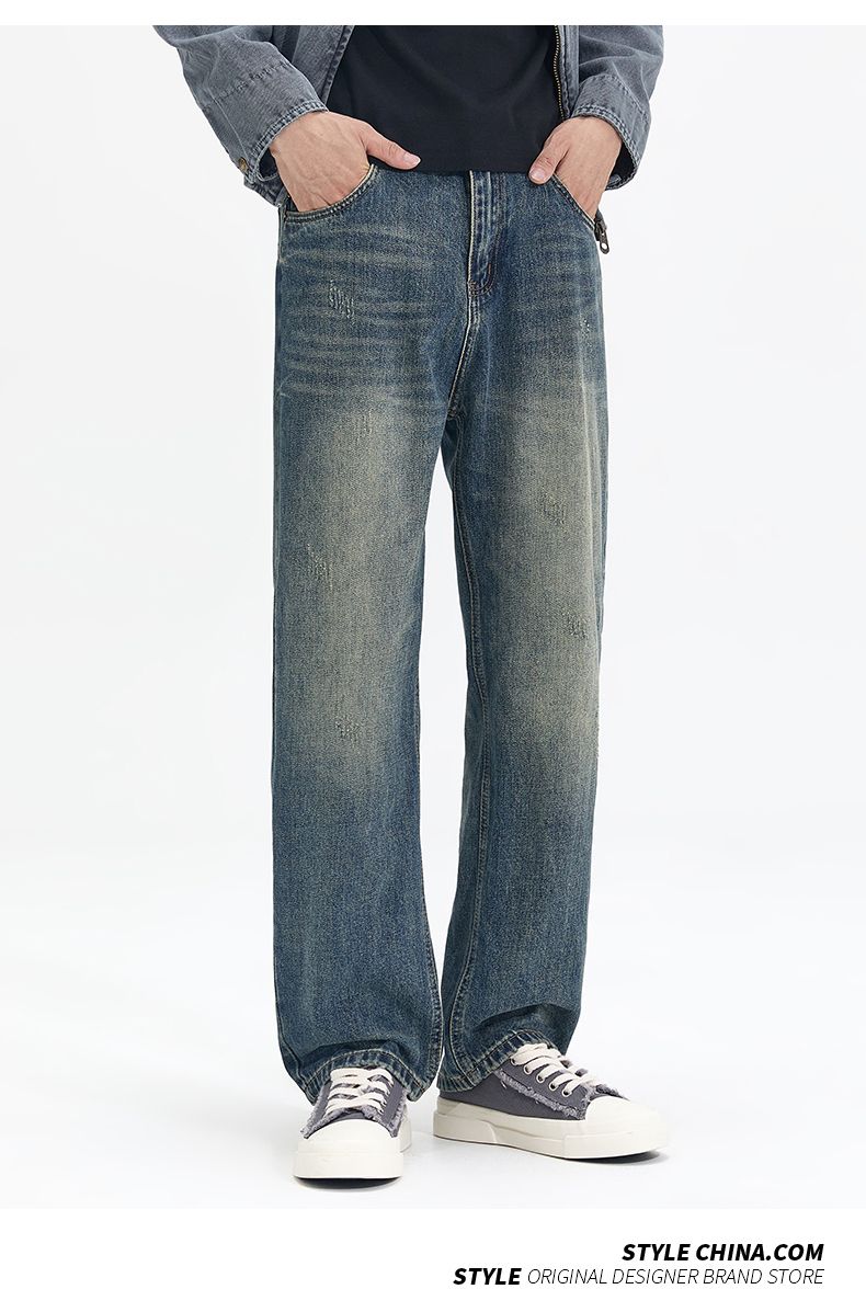 Nuovi jeans Cleanfit da uomo, larghi, dritti, versatili, stile retrò americano, con doppia lavorazione, lavati, alla moda, taglia grande, Mi Ke Eight Barrels Xiansen Zhi Clothes_voghion.com