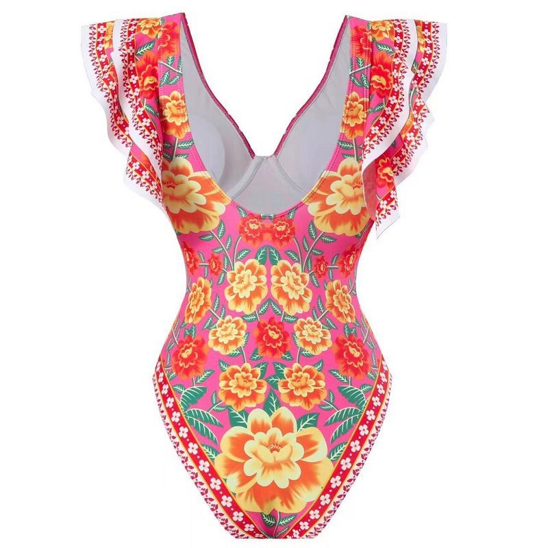 Modisches einteiliges Badeanzug-Set mit bedrucktem Gaze-Kleid, Strand-Spa-Bikini_voghion.com