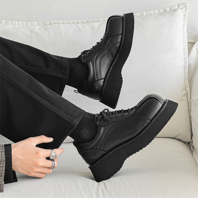 Big Toe Derby Shoes For Men, Thick Sole With Raised Straps, Low Cut Casual Leather Shoes, Sponge Cake Men's Loafers,_voghion.com