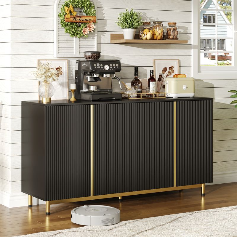 Credenza Schwarz 150cm Mit Wellenförmigen Türen, Verstellbaren Füßen Für Esszimmer_voghion.com
