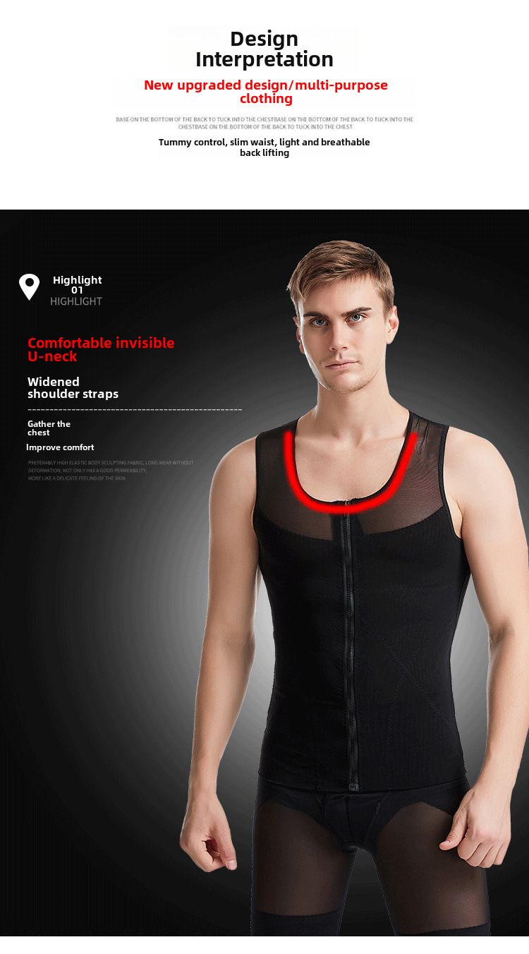 Plastic Crown men's elastic mesh corset body shaping vest tight waist top zipper belly contracting corset_voghion.com