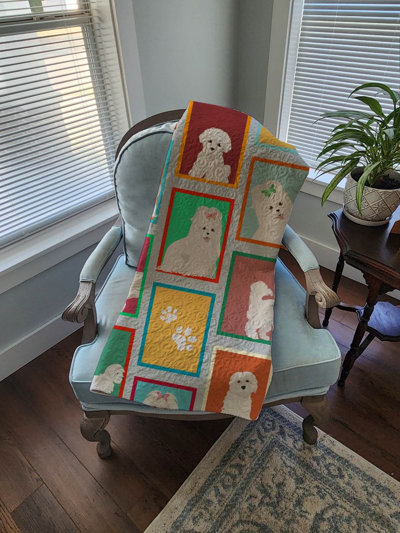Lots of Maltese Quilted Blanket 50x60 Artwork Pattern Quilted Throw Blanket for Bed, Couch, Sofa, Soft and Lightweight_voghion.com