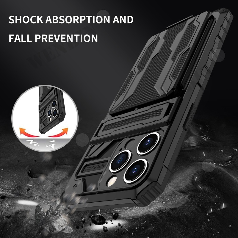 For IPhone 15 14 13 12 11 Pro Max XR 8 7 Plus Anti Shock KickStand Bracket Card Slot Case_voghion.com