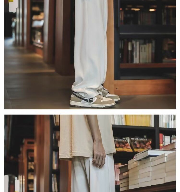 2024 New Khaki Ice Silk Spring And Autumn Suit Loose Straight Leg Casual Pants, Men's Style_voghion.com