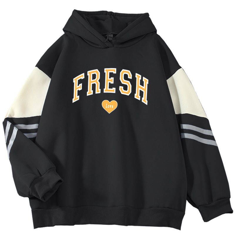 Felpa color block in stile americano per uomo, vestibilità ampia, Niche Fresh Love, capospalla pullover, top cool e accattivante_voghion.com