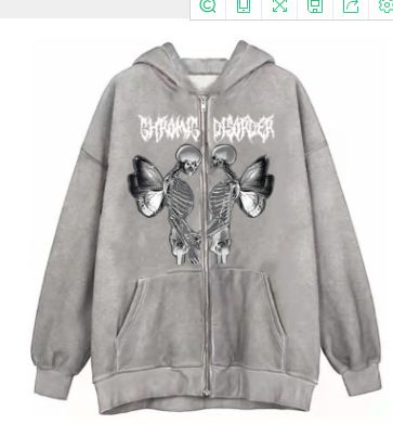 Felpa con cappuccio e cerniera nera da donna, con teschio e farfalla, stile street hip hop, con toppa in osso di ragno e strass, giacca Y2K_voghion.com