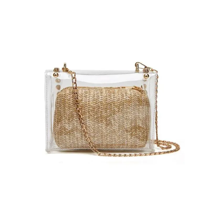 Designer 2025 Fashion Decorative Waterproof PVC Shoulder Messenger Transparent Chain Woven Clutch Bag_voghion.com