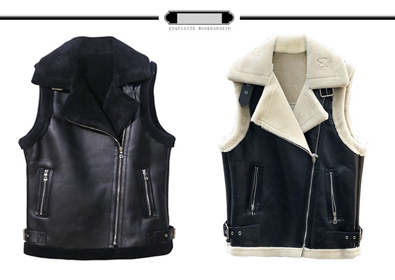 Giacca da motociclista in pelliccia di pecora, versione coreana, ampia, da donna, senza maniche, in pelle, con clip_voghion.com