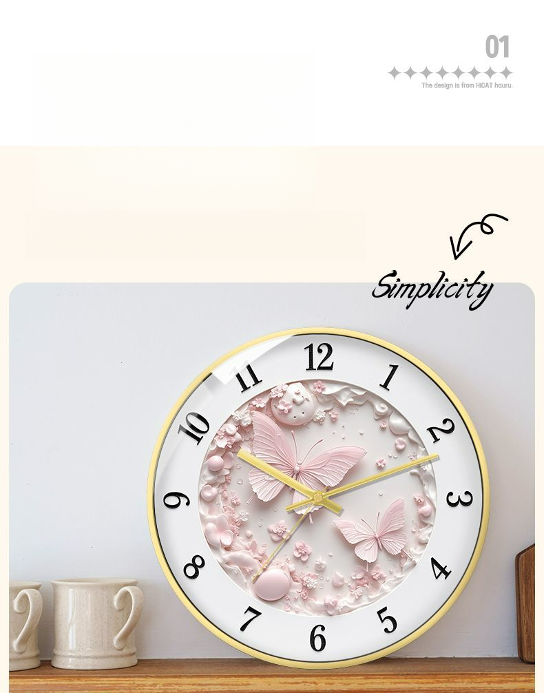 Nordic Butterfly Cream Style Light Luxury Silent Living Room Bedroom Hanging Home Wall Creative Quartz Clock_voghion.com