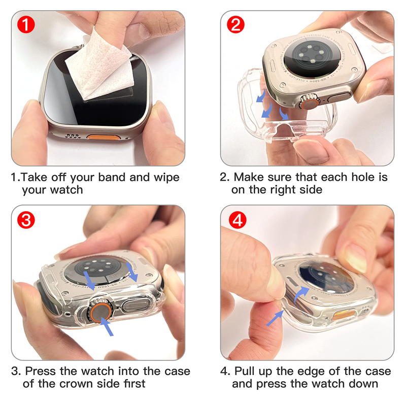Urkasse til Apple Watch Ultra 49MM Series 8 7 SE 6 5 4 3 2 45MM 41MM 44MM 40MM Gennemsigtigt cover Apple Watch Skærmbeskytter_voghion.com