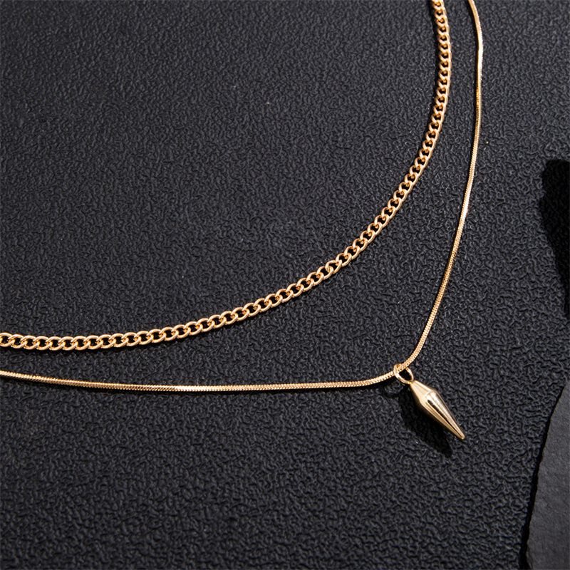 Pronta consegna 2 pezzi/set in acciaio inossidabile con rivetto in metallo ciondolo sottile collana a serpente per uomo argento colore cubano doppio ponte k catena girocollo_voghion.com