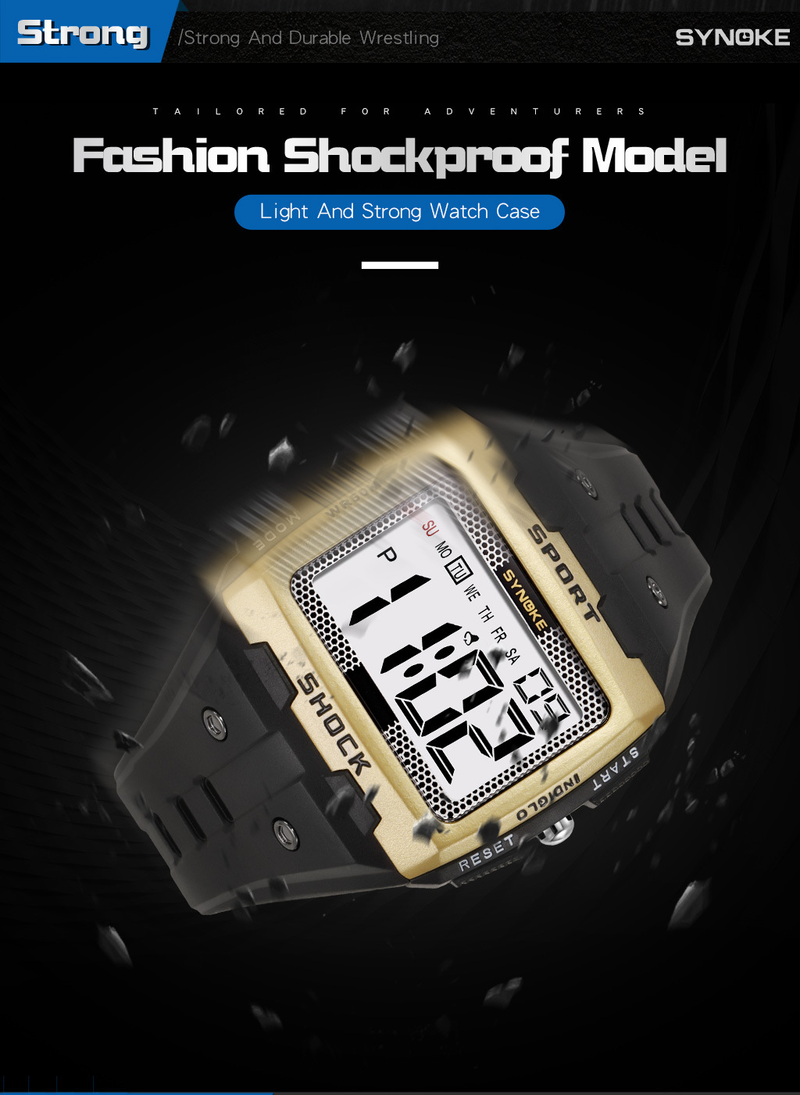 Large Screen Square Outdoor Sports Watch For Men - Waterproof, Shockproof, LED Backlight, Stopwatch, Alarm, Perfect For Running, Camping, Hiking_voghion.com