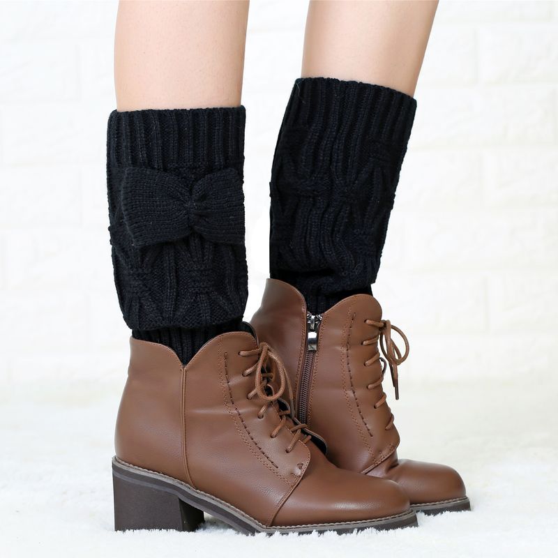 Autumn Winter New Jacquard Handmade Bow Tie Middle Cover Women's Knitted Socks And Leg Guards_voghion.com