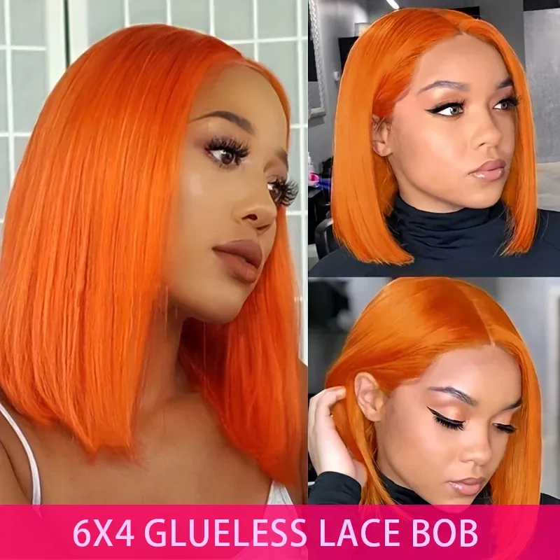 Bob Ginger Lace Front Wig Human Hair Color #350 Pre Plucked Glueless 6x4_voghion.com