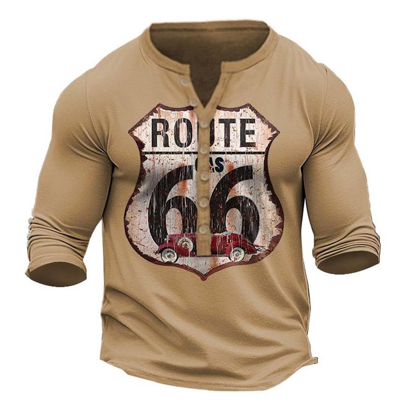 Unbeatable Quality Summer Digital Printed Youth Motorcycle Pattern Henry Shirt With 7 Button Men's Casual Long Sleeves_voghion.com