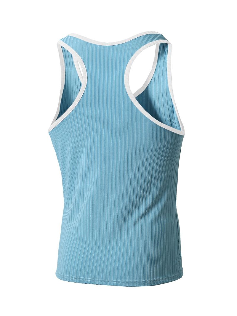 Roupas masculinas, novo colete esportivo de verão para fitness, respirável, listrado vertical, elástico masculino, secagem rápida, em formato de I, sem mangas, com fundo rosqueado_voghion.com