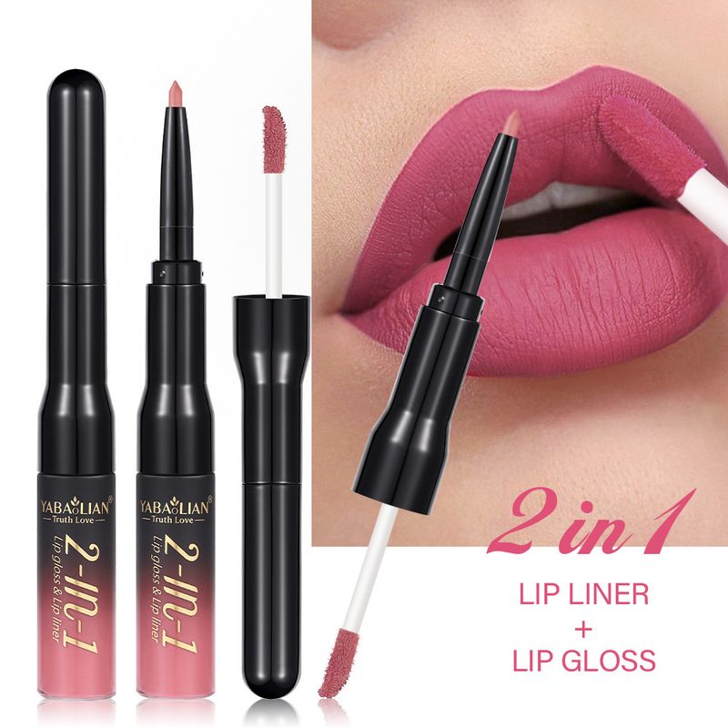 Maquillaje de labios YABAOLIAN delineador de labios brillo mate resistente al agua esmalte de doble cabezal color de labios_voghion.com