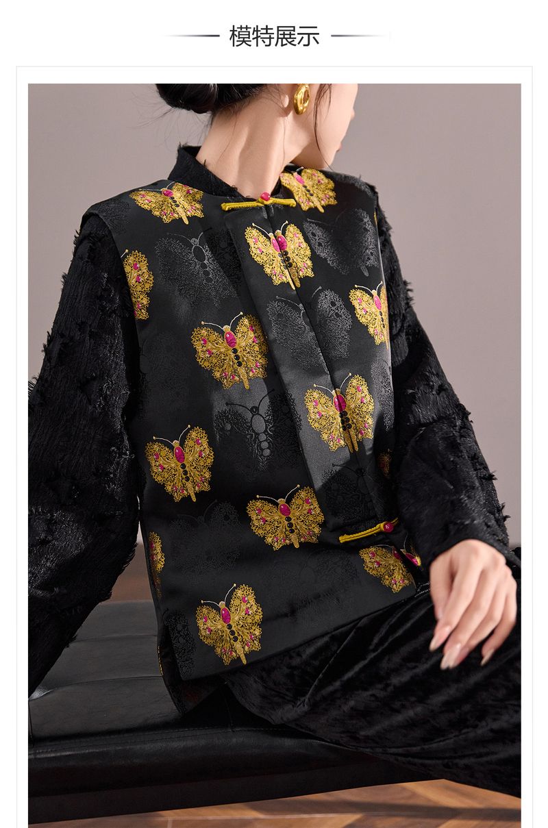 ragazza Nuovo cinese di alta qualità farfalla jacquard imbottito per le donne autunno inverno nazionale bottone gilet retrò stile ZX MX091_voghion.com