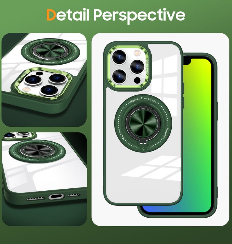 Phone Case & Covers Applicable 15Pro Mobile Phone Case Transparent Ring Car Invisible Bracket Magnetic Suction Protective Cover_voghion.com