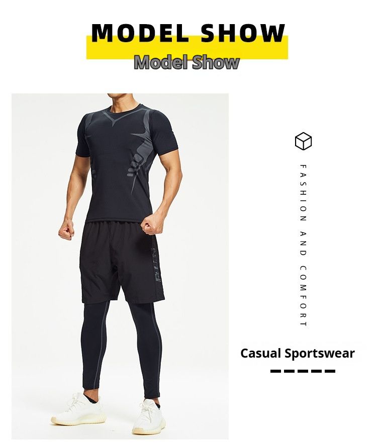 T-shirt de sport à manches courtes pour homme, coupe ajustée, séchage rapide, pour la course en extérieur, absorbant la transpiration et respirant_voghion.com