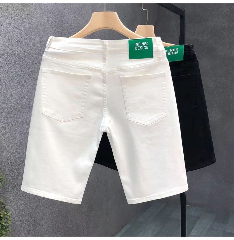 Capris in denim alla moda e alla moda da uomo, pantaloncini casual sottili ed elasticizzati estivi, pantaloncini traspiranti versatili in tinta unita per uomo_voghion.com
