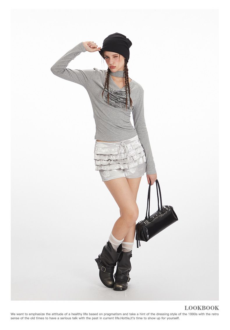 Abbigliamento da donna Top a maniche lunghe con scollo a cappuccio da donna - Maglietta basic elasticizzata aderente Tendenze moda più vendute_voghion.com