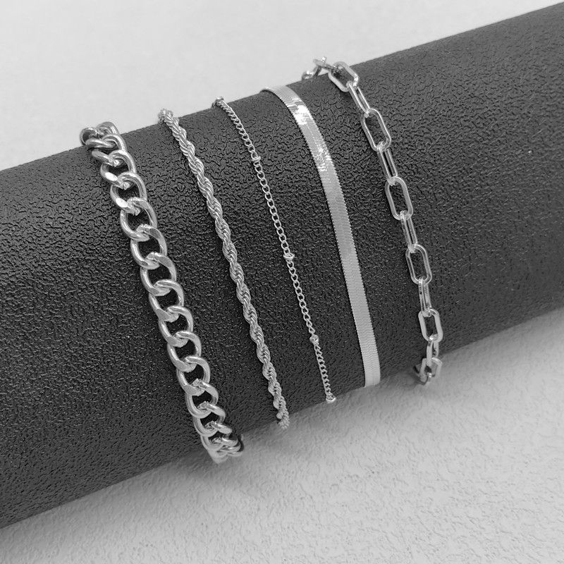 Boheemlaslik minimalistlik metallist Figaro ehtekomplekt, naiste mitmekihiline ketiga lihtne käevõru_voghion.com