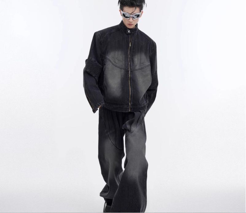 Men's Clothing Special Offer Heavy Retro Distressed Deconstructed Denim Suit Three Dimensional Relief Design Jacket Coat Men Trend_voghion.com