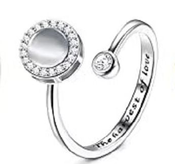 Rotating Engraving Adjustable Anxiety Open Stress Relief Zircon Ring For Women_voghion.com