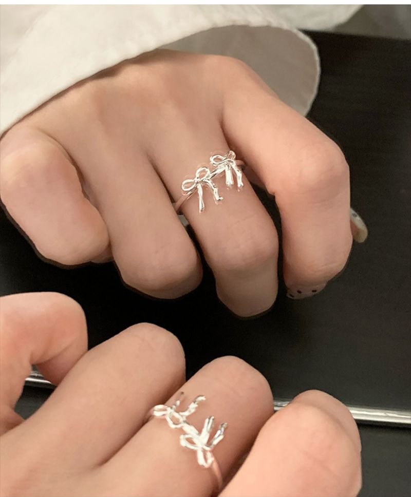 2025 New Arrivals Elegant shaped irregular women's fashionable and exquisite adjustable double bow ring, designer wedding party jewelry,_voghion.com
