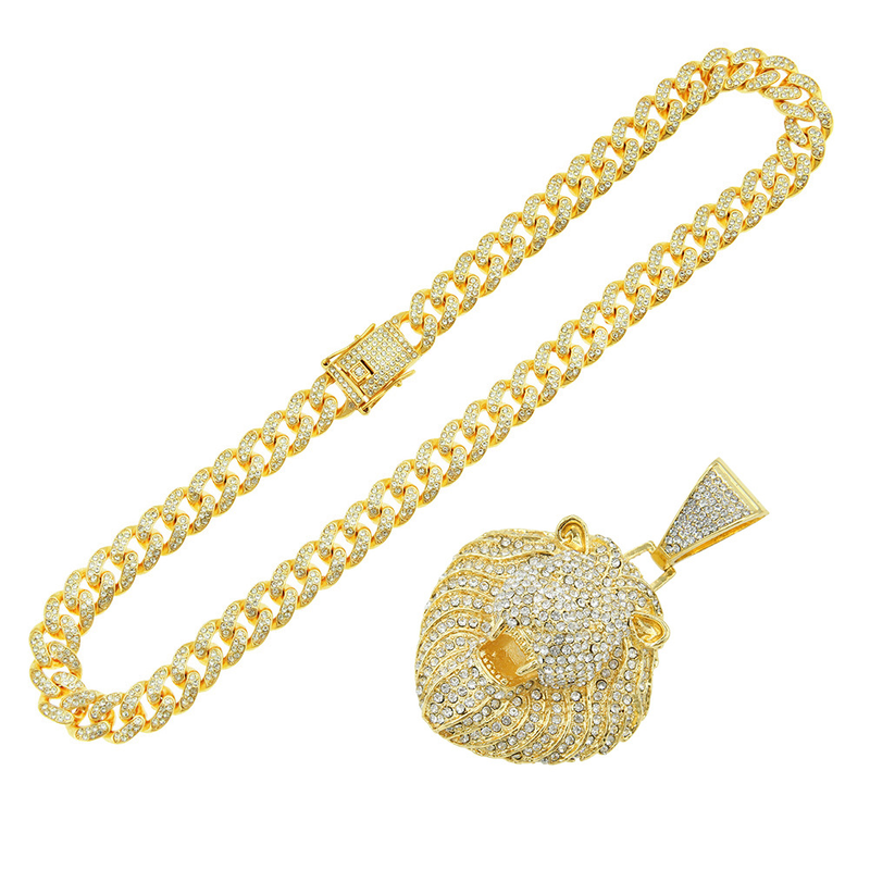 Gepersonaliseerde heren coole 3D leeuw hanger Cubaanse ketting Europese en Amerikaanse hiphop stijl nekketting slot bot ketting_voghion.com