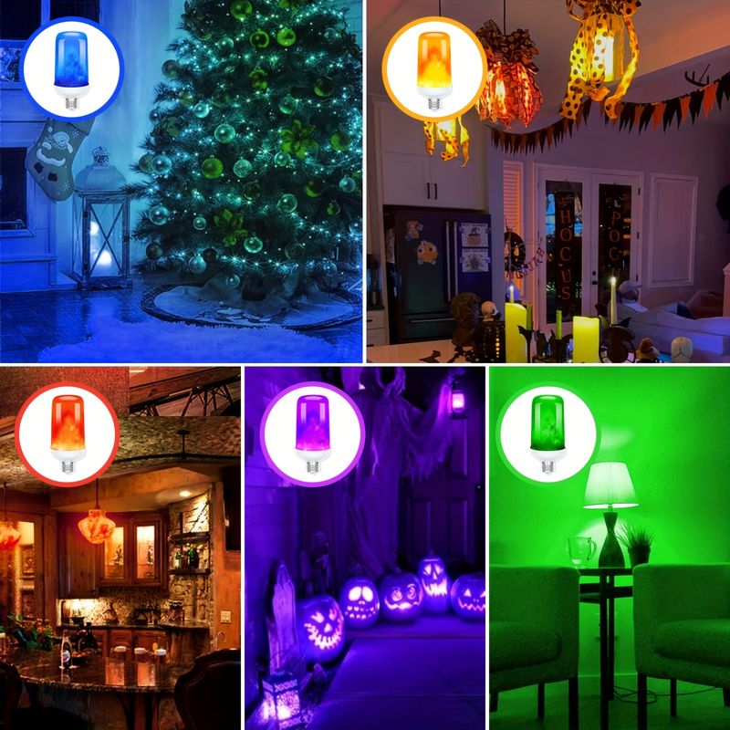 2 lampadine a LED a fiamma con 4 modalità, sensore di gravità, simulazione realistica del fuoco, oro blu viola verde rosso per feste di Natale e Halloween_voghion.com