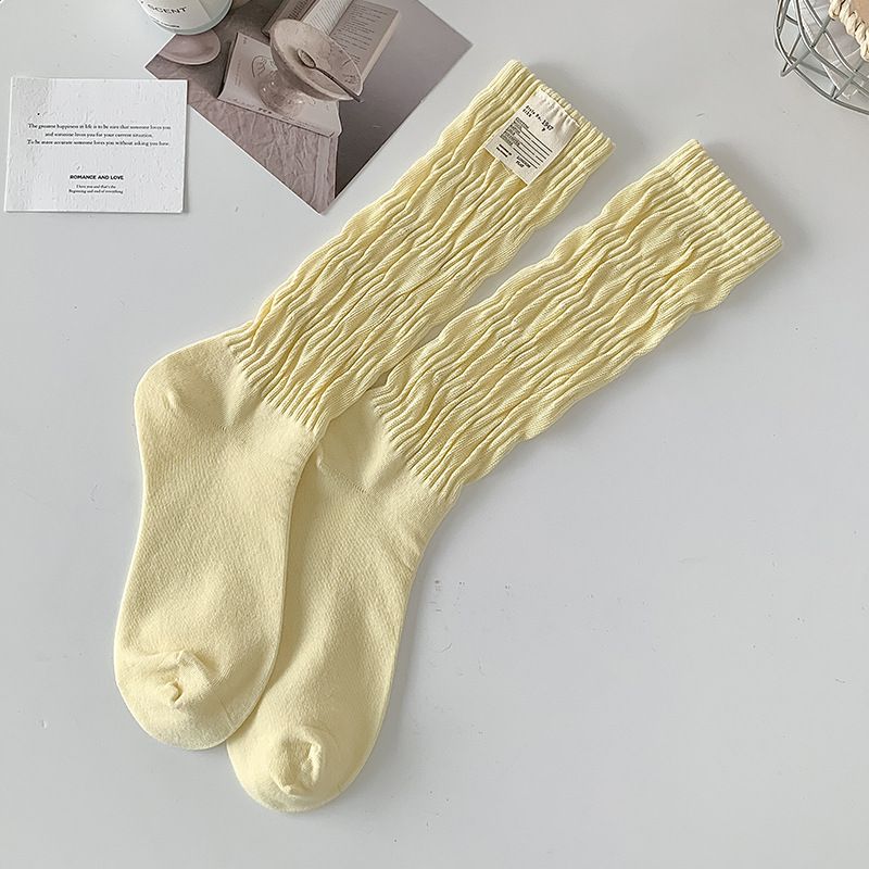 Solid Color Label Cotton Mid-Calf Women's Long Twist Ins Trendy Slouch Socks_voghion.com
