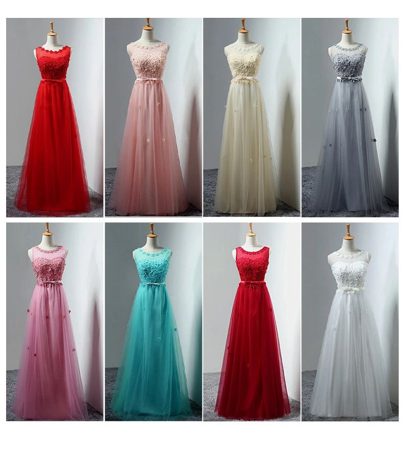 Elegante abito da damigella senza maniche per matrimoni, banchetti e lauree - Abito lungo formale a trapezio con vita alta in rosso, rosa, champagne e altro ancora_voghion.com