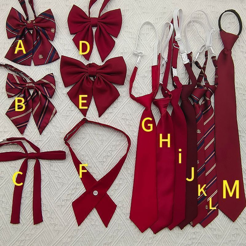 Cravatta JK bordeaux per donna, tinta unita, a righe, per foto di laurea, uniforme da scapolo rossa, fiocco e abito da marinaio_voghion.com