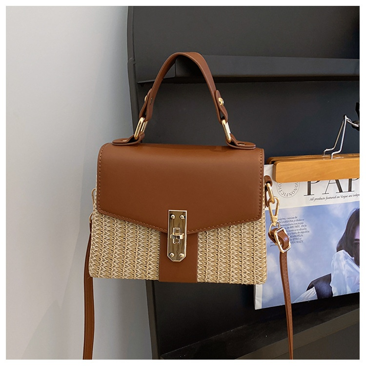 Borsa a tracolla singola intrecciata da spiaggia con fibbia obliqua, per il tempo libero, con fibbia a chiusura alla moda, erba per il tempo libero_voghion.com