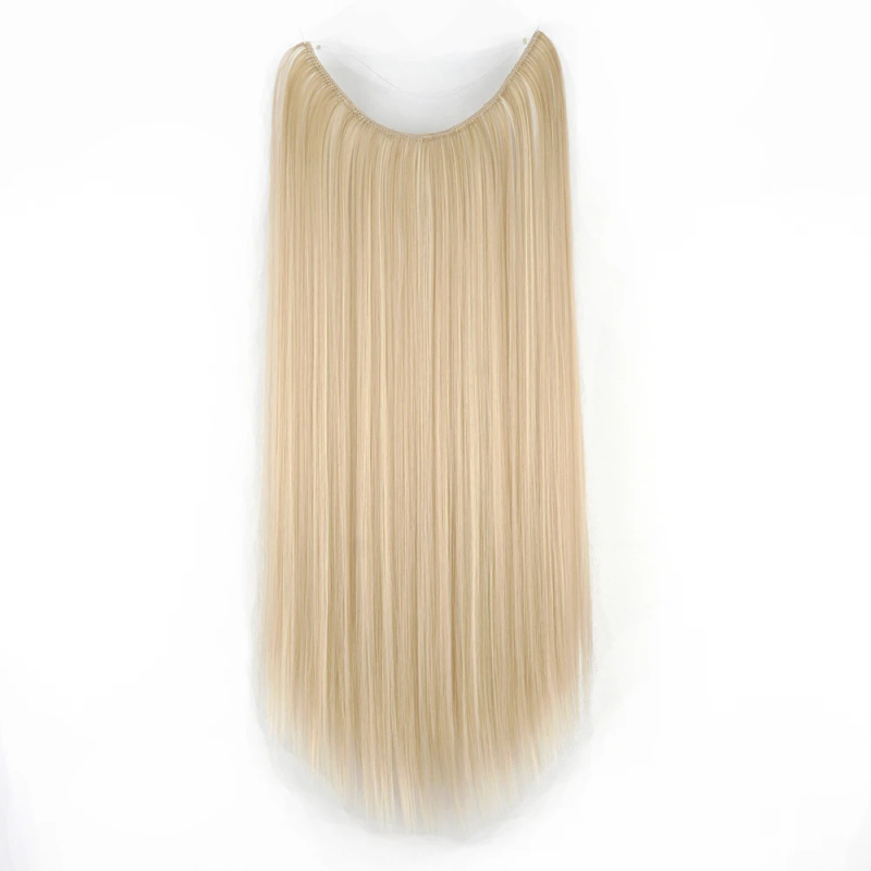 26 Tommer Lang Lige Grå Sort Blond Syntetisk Extensions Fish Line Halo Invisible Hairpiece Hårtilbehør_voghion.com