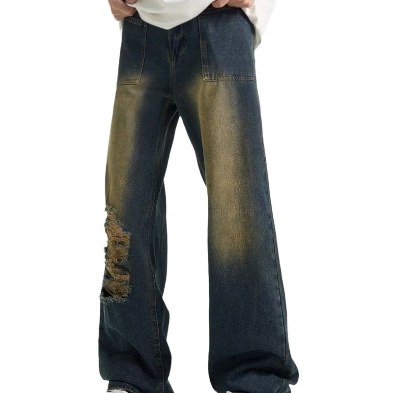 American retro drape denim jeans, men's hip-hop loose edge floor mop pants, street hip-hop design sense_voghion.com