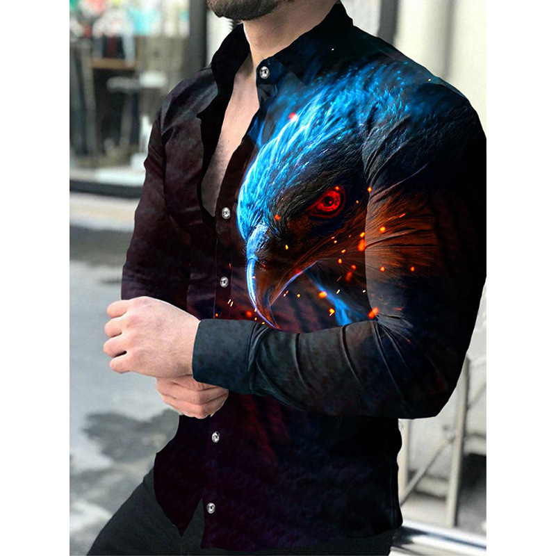 European And N Men S Cardigan Animal Print Casual Shirt Long Sleeved_voghion.com