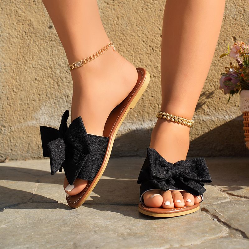 Pantofole da donna con nodo a farfalla, per casa, interni, punta tonda, cinturino singolo_voghion.com