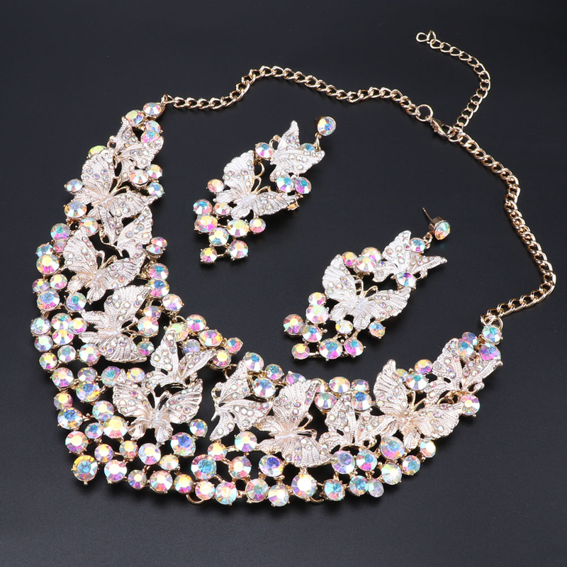 Set di gioielli da donna, da sposa, con cristalli austriaci a grappolo, collana e orecchini_voghion.com