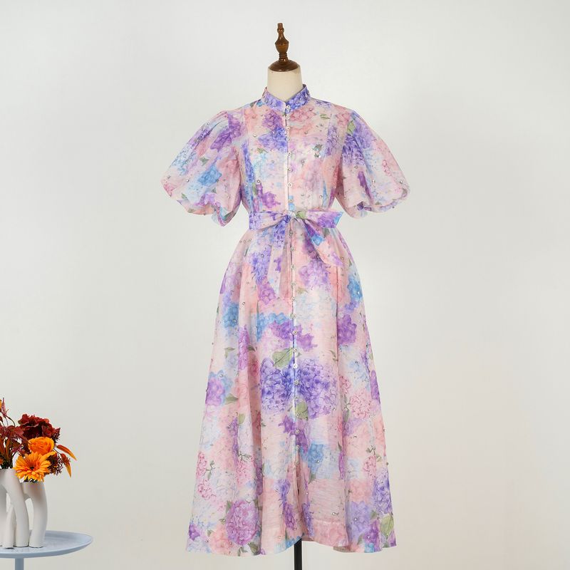 Robe à simple boutonnage, manches courtes, style palais d'été, design haut de gamme, résistante, clou diamant_voghion.com