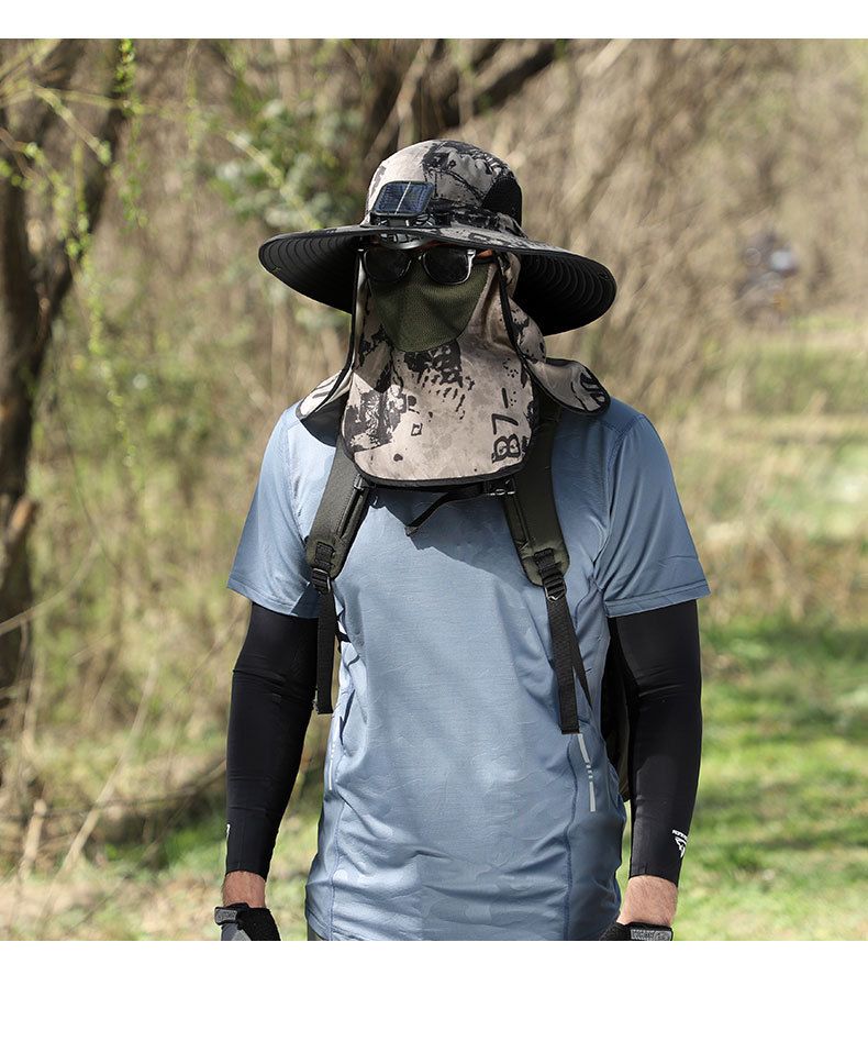 Solarbetriebener Kühlhut mit abnehmbarer Nackenklappe und Drahtkrempe – wiederaufladbarer Ventilator und Sonnenschutz mit LSF 50+ für Herren_voghion.com
