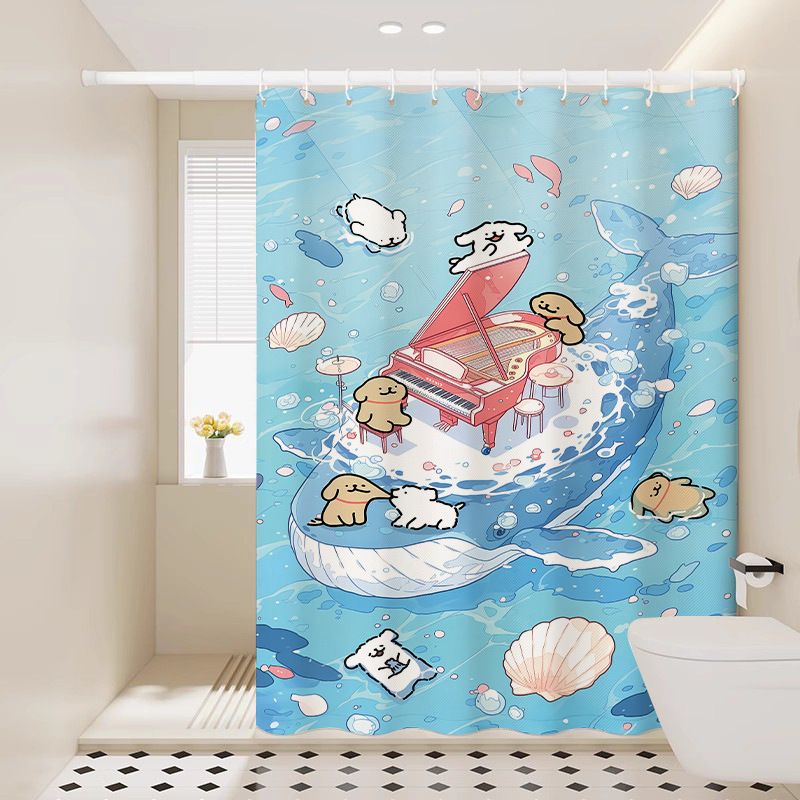 Tenda da doccia con motivo a cuccioli, stile cartoon, impermeabile, per porta, finestra, bagno_voghion.com