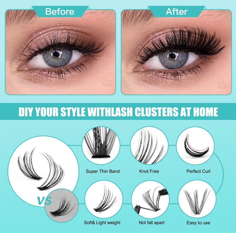 Cross border new 30D100D thick single cluster false eyelashes set 9 16mm curling DIY segmented eyelashes_voghion.com
