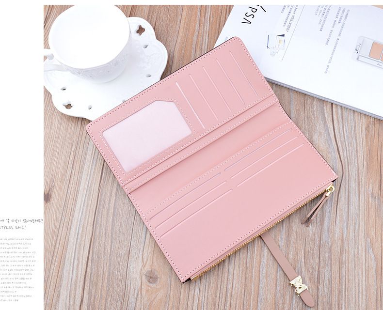 New Women's Wallet Female Long Korean Version Student Fashion Zipper Buckle Thin Wallet Multi-card Soft Wallet Card Bag_voghion.com