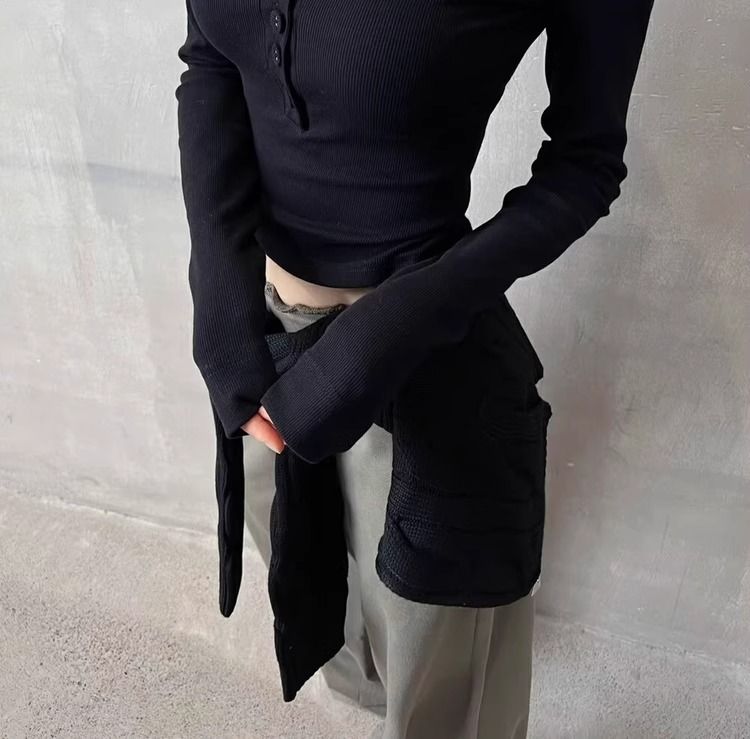 Maglietta a maniche lunghe con colletto semiaperto e spalle regolari, in stile americano, per donna, primavera e autunno, di alta qualità_voghion.com