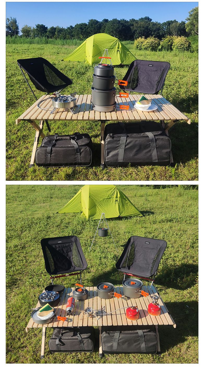 Picknicktasche für Camping im Freien, Herdkopf, Herd, Kochgeschirrset, selbstfahrende tragbare Aufbewahrungstasche für Besteck_voghion.com