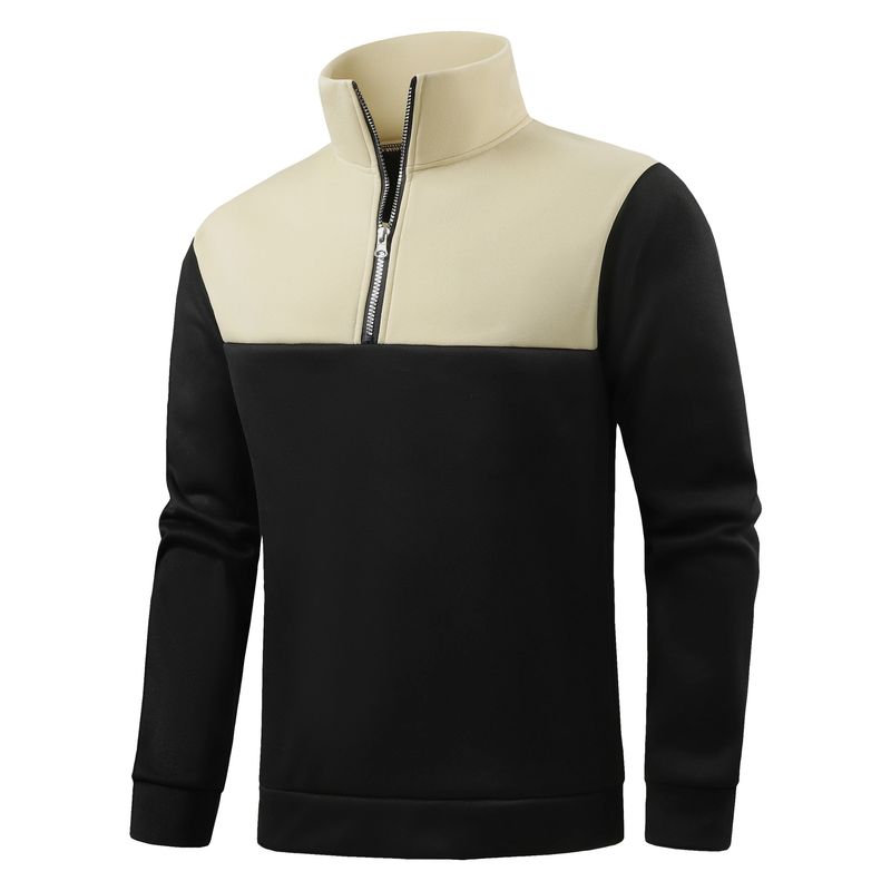 Men's Fleece-Lined Camo Half-Zip Sweatshirt - Winter Stand Collar Pullover, Soft Velvet Interior, Trendy Streetwear (Black/Camo Green/Khaki)_voghion.com